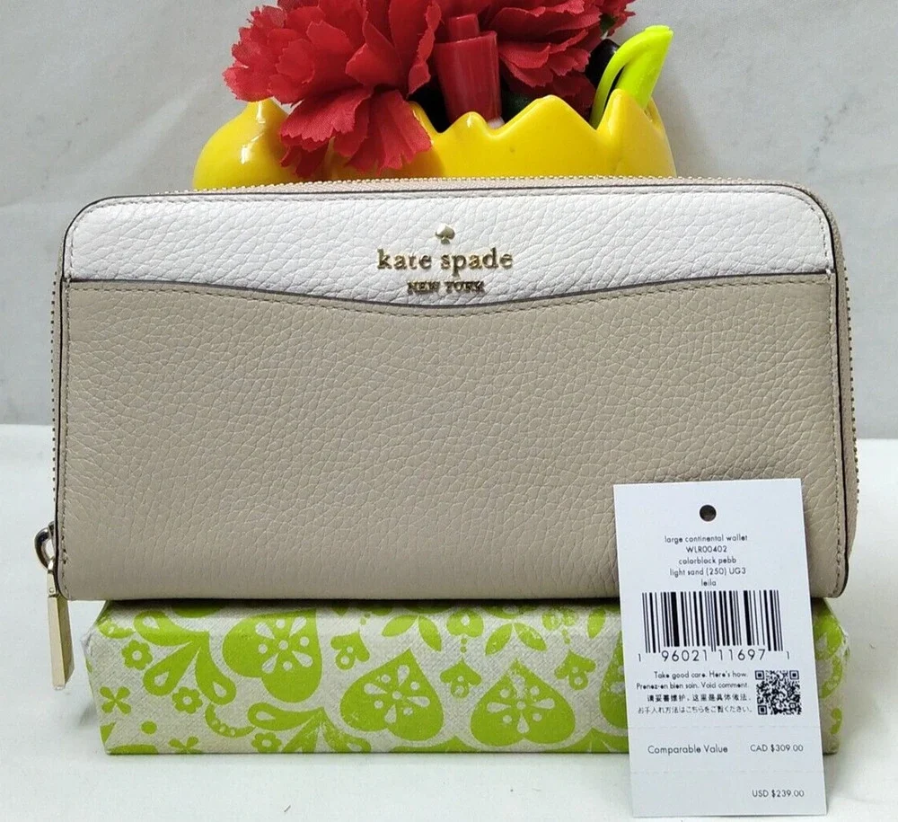 Kate Spade New York Colorblock Gray Pebbled Leather Zip Around Wallet - NWT $239